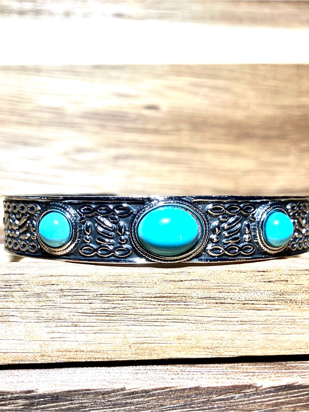 Turquoise Stone Silver Cuff Bracelet - Women Jewelry